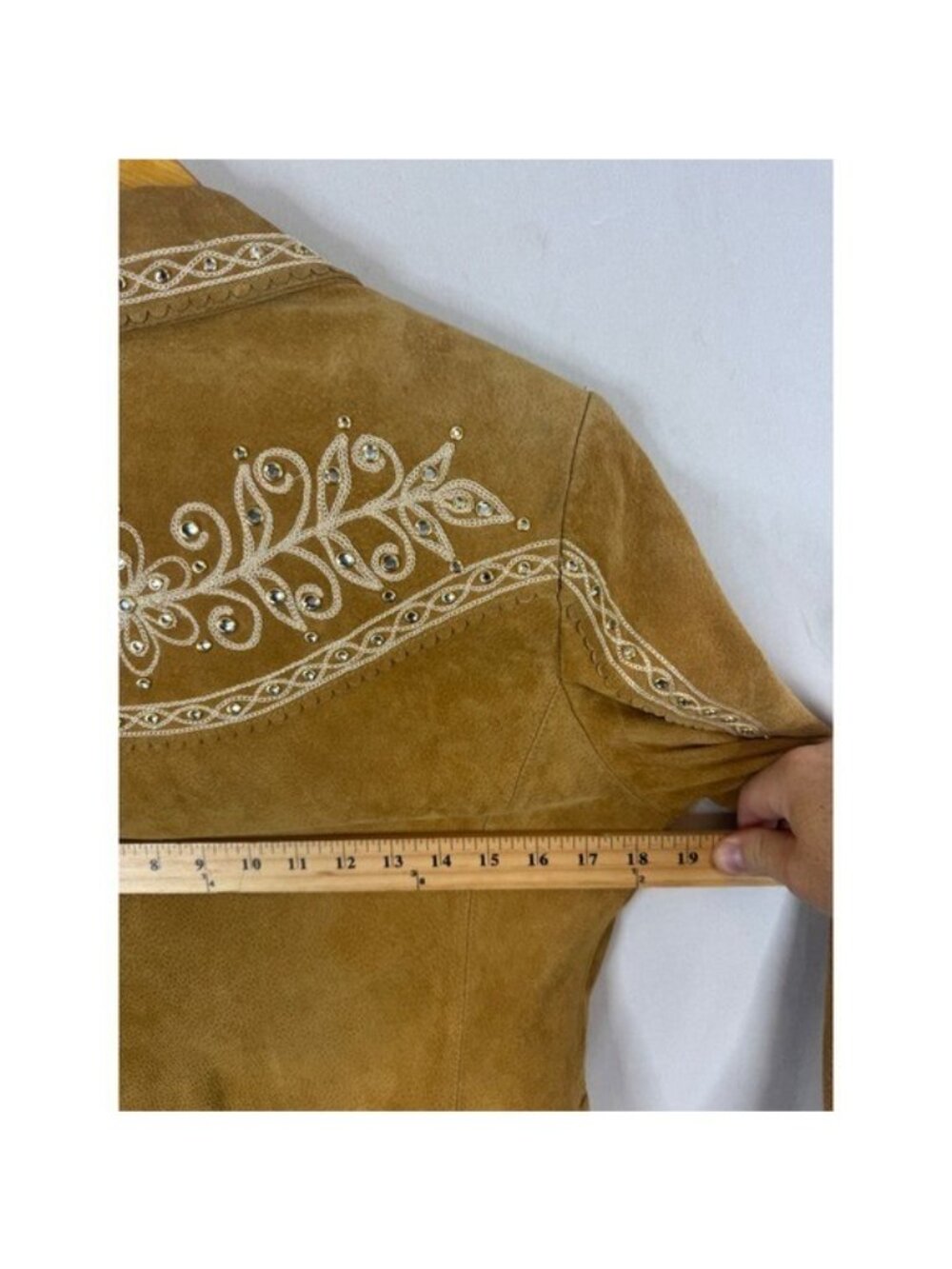 Cripple Creek Tan Leather Western Blazer Rhinestone Floral Embroidery Small - Picture 10 of 12